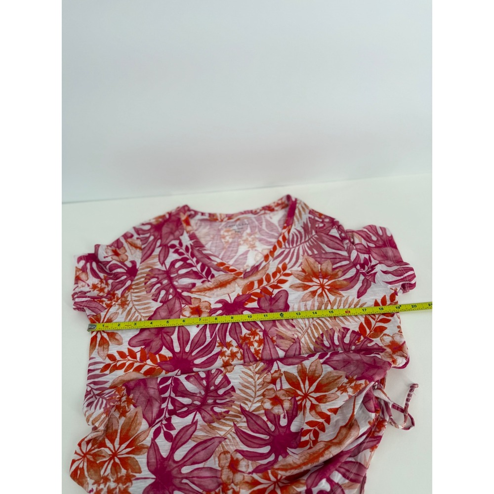 Casey Key Womens Pink Tropical Palm Leaf V-Neck Side Cinch Rayon Top Sz PXL - Picture 5 of 9